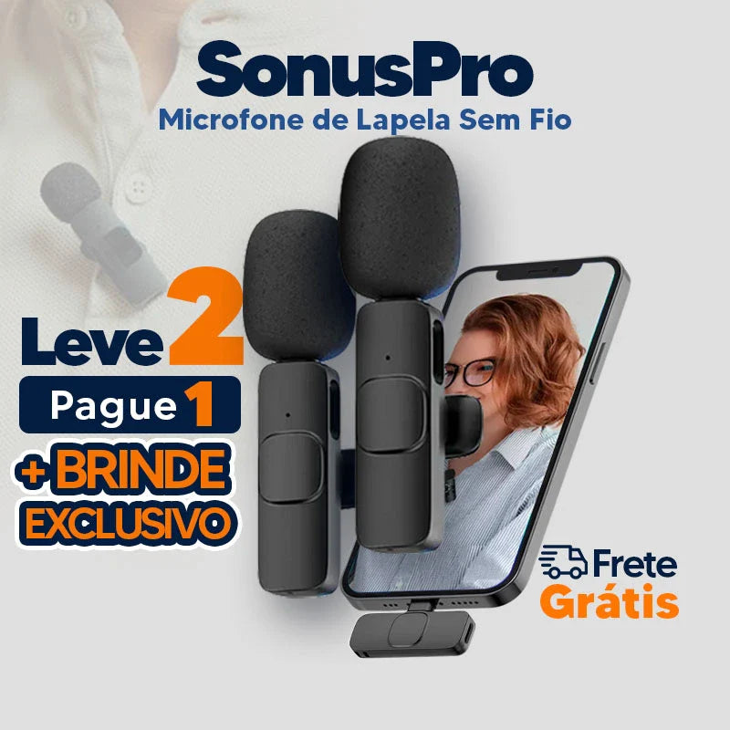 SonusPro - Microfone de lapela sem fio | LEVE 2 PAGUE 1 + BRINDE